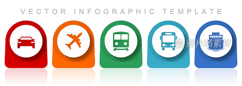 交通图标集，平面设计各种彩色图标，如汽车，飞机，火车，公共汽车和船舶的网页设计和移动应用程序，信息图矢量模板在eps 10